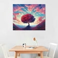 thumbnail image 2 of COMIO Artsbay Modern Abstract Tree Wall Art Red Love Heart Tree with Floral Flying on Rustic Grey Backdrop Painting Pictures Canvas Framed Modern Tree of Life Home Decor for Living Room Bedroom, 2 of 4