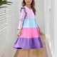 thumbnail image 5 of Vestido elástico de manga larga con bloques de color, corte A, estilo skater, para recital escolar, manga corta, cuello redondo, poliéster., 5 of 6