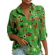 thumbnail image 5 of Sonducket Blusa informal con botones de manga larga y estampado de gasa para mujer Prendas para la parte del cuerpo Verde L, 5 of 6