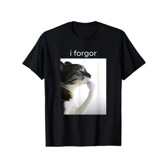 Funny Silly Cat Meme "I Forget" Cringe Brainrot Graphic T-Shirt Round Neck Short Sleeve Tee for Casual Wear Women Clothing Y2K