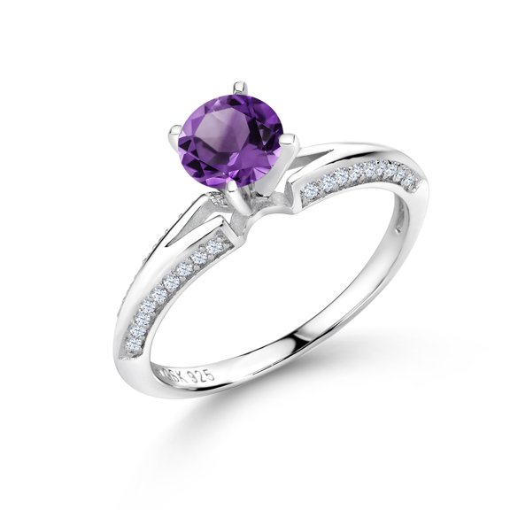 Gem Stone King 1.58 Ct Round Purple Amethyst 925 Sterling Silver Ring (Size 8) (Size 8)