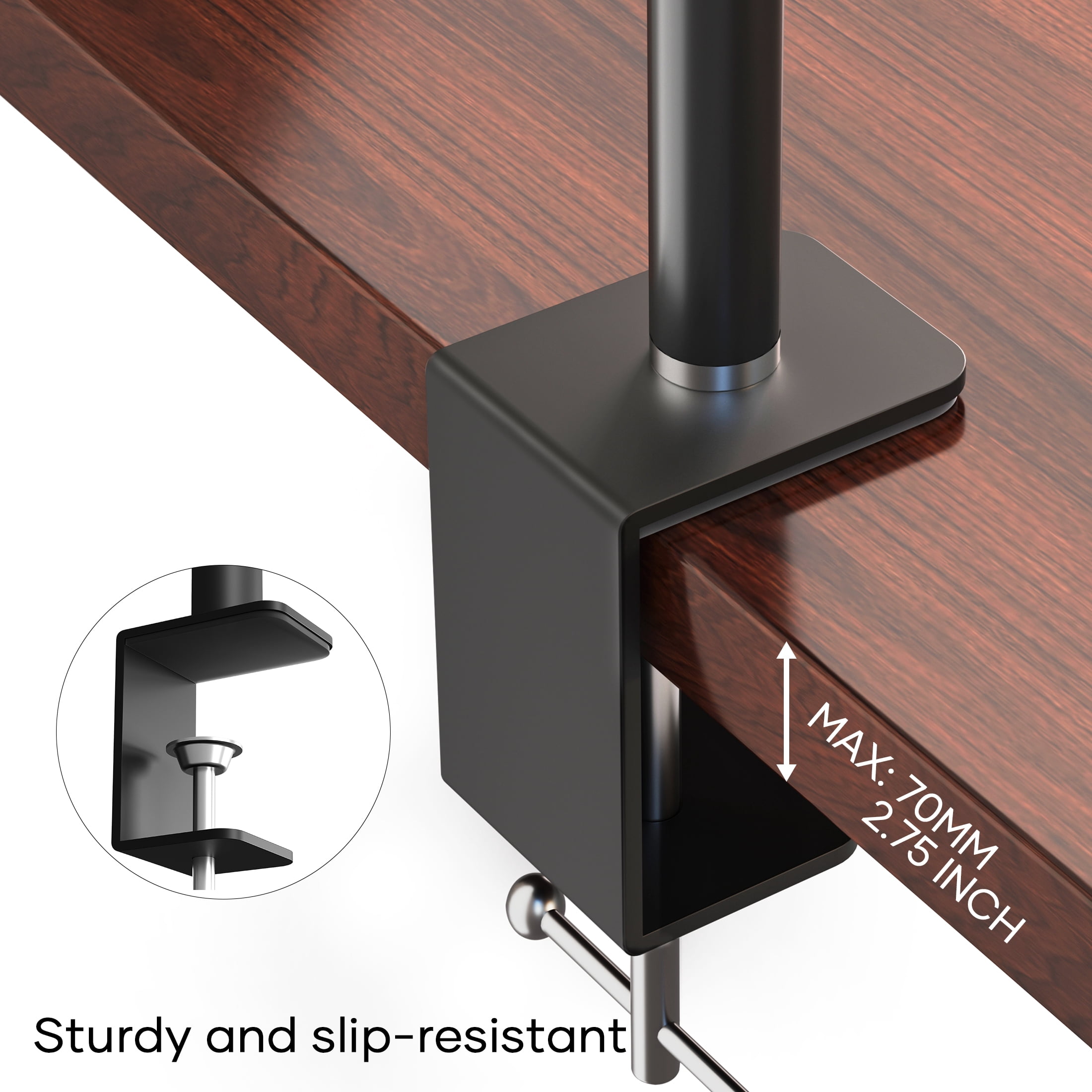 ORFELD LED Desk Lamp with Clamp, Stepless Dimming, Flexible Gooseneck for Office & Home, 8W USB Adapter Desk Light for Reading Study Workbench, Black