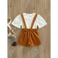 thumbnail image 4 of hirigin 2 Pcs Infant Summer Outfits, Girls Ribbed Solid Color Short Sleeve Round Neck T-shirt + Bandage Suspender Shorts, 4 of 8