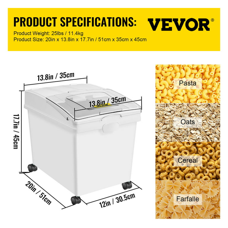 VEVOR Ingredient Bin, 10.5+6.6 Gallons, Rice Storage Container on