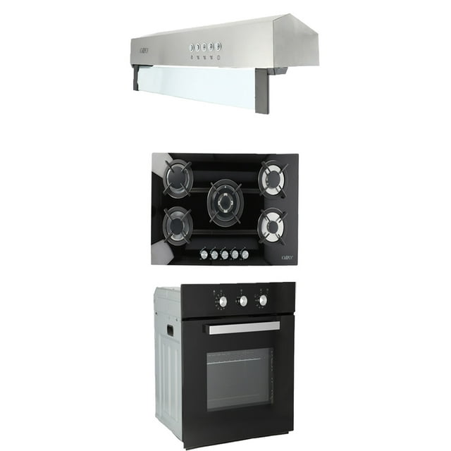Campana de cocina de pared acero inox 80 cm Parrilla de gas empotrable de cristal 86 cm Horno de gas empotrable THORY 80 CERES MOTRIX ODIPO Campana Slim bajo alacena con parrilla de empotre cristal y horno cristal