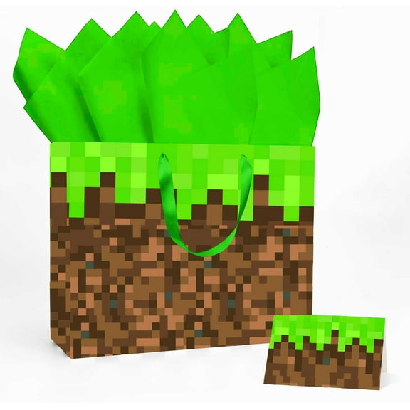 Pixel Plaid Theme Gift Bags Gift Bags, Wrapping Paper, Greeting Cards Suitable for Birthday Gifts, Holiday Gifts, Parties, Celebration Wishes