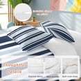 thumbnail image 2 of 3 Piece Navy Blue Duvet Cover Set Twin Size, Microfiber Comforter/Quilt Cover with Corner Ties and 2 Pillowcases, Modern White Geometric Vertical Stripes All Season Soft Bedding with Zipper Closure, 2 of 8