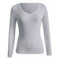 thumbnail image 3 of GBSYEWXS T-Shirts For Woman Grey V-Neck Solid Color Soft Tee Trendy Long Sleeve Tops, 3 of 4
