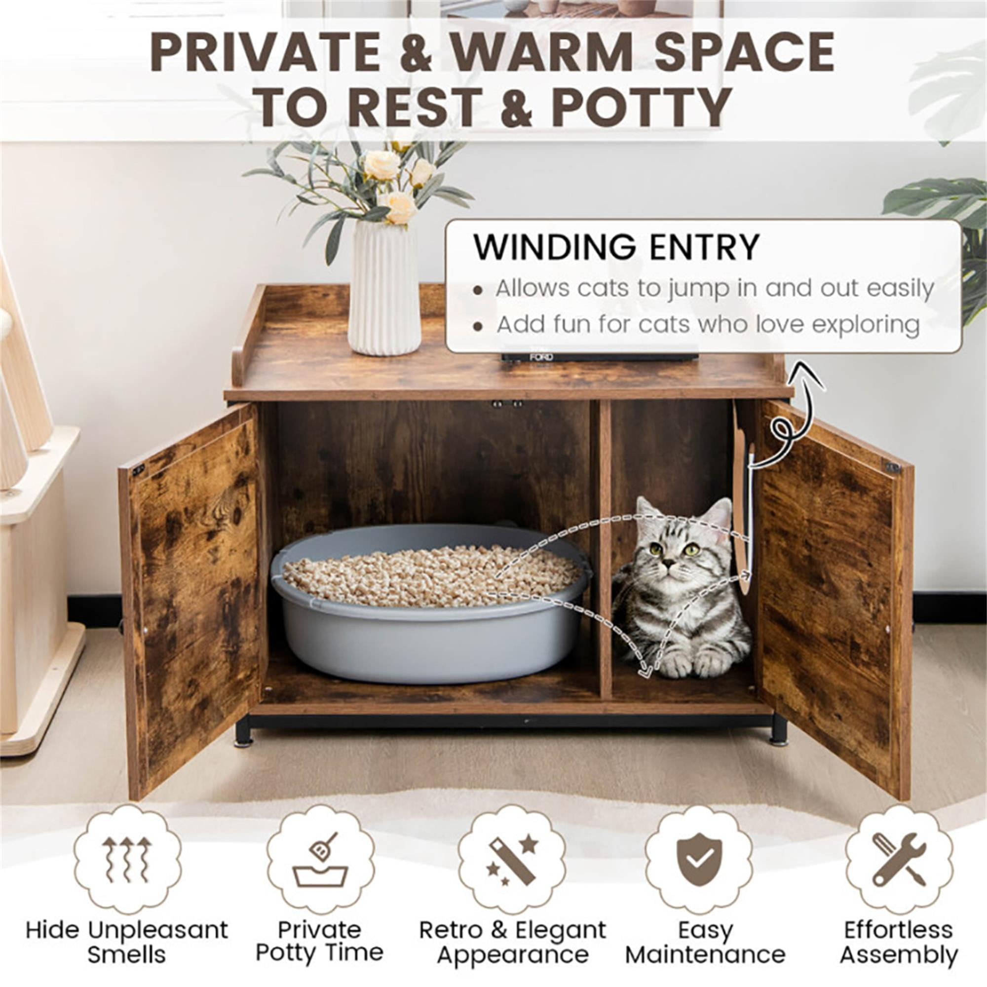 resenkos 31" Cat Litter Box Enclosure, Hidden Litter Box Furniture, Wood Cat House Washroom Cabinet Fit for Most of Cat and Litter Box, Brown