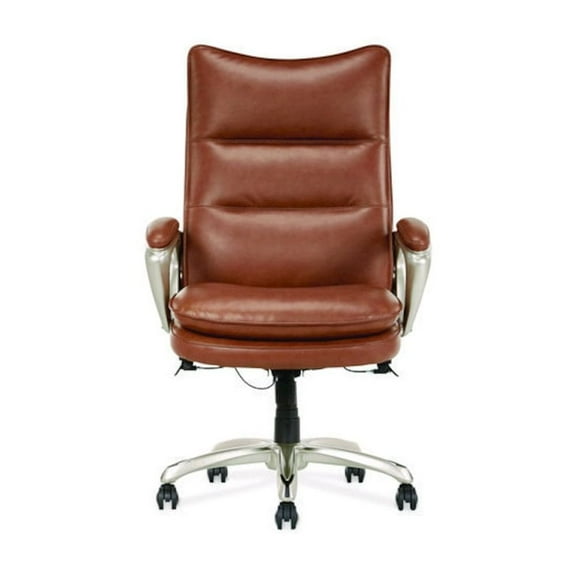 La-Z-Boy Jenkins Executive Big and Tall Chair, Supports Up to 400 lb, 20" to 23" Seat Height, Brown Seat/Back, Silver/Black Base