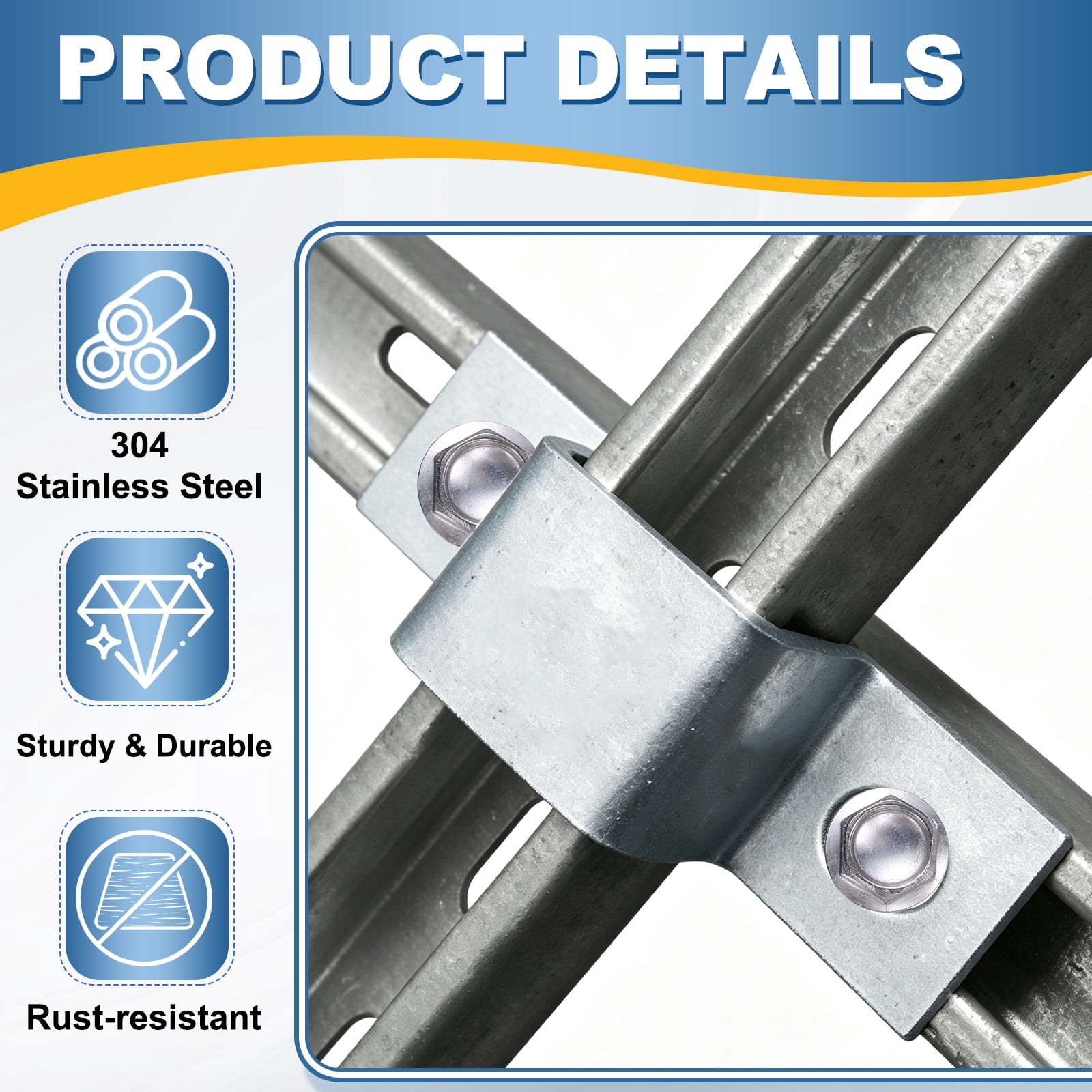 Uxcell 8set U Shaped Connector Bracket 80x20mm 304 Stainless Steel Square Pipe Clamp with Self Tapping Screw Square Tube Buckle for Pipe Hose Cable Automotive Parts, Silver