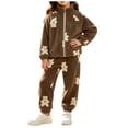 thumbnail image 2 of ITSAME Girls 2-Piece Fleece Outfit Cute Print Zipper Jacket and Jogger Pants Fall Winter Comfy Casual Set Brown Size 10, 2 of 7