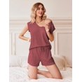 thumbnail image 4 of Conjunto de pijama Ekouaer, ropa de dormir de manga corta para mujer, color vino S, 4 of 5