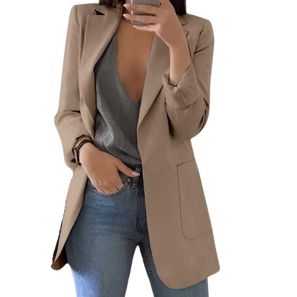 Sonducket Ropa clásica lisa para adelgazar, cárdigan, vestido sencillo y cómodo, traje de primavera y otoño, fecha de viaje diario para Abrigos y chamarras Caqui METRO