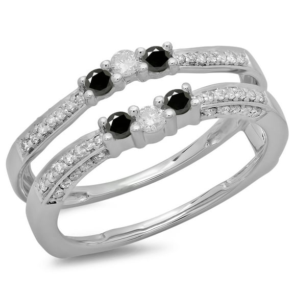 Dazzlingrock Collection 0.50 Carat (ctw) 14K Black & White Diamond Wedding Enhancer Guard Band 1/2 CT, White Gold, Size 5.5