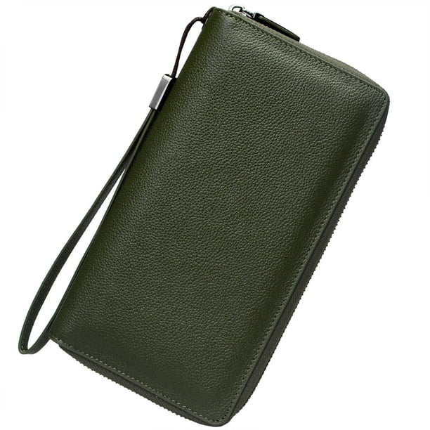 Cartera Bveyzi de piel con bloqueo RFID para mujer, color verde oliva