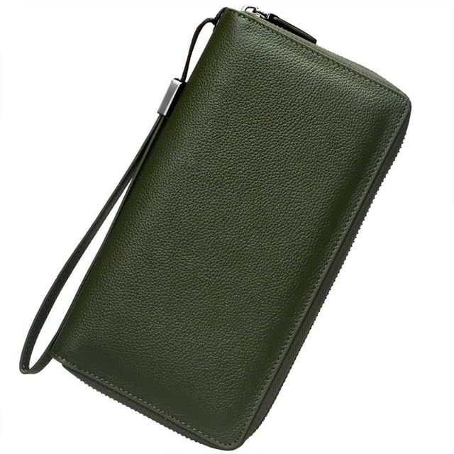 Cartera Bveyzi de piel con bloqueo RFID para mujer, color verde oliva