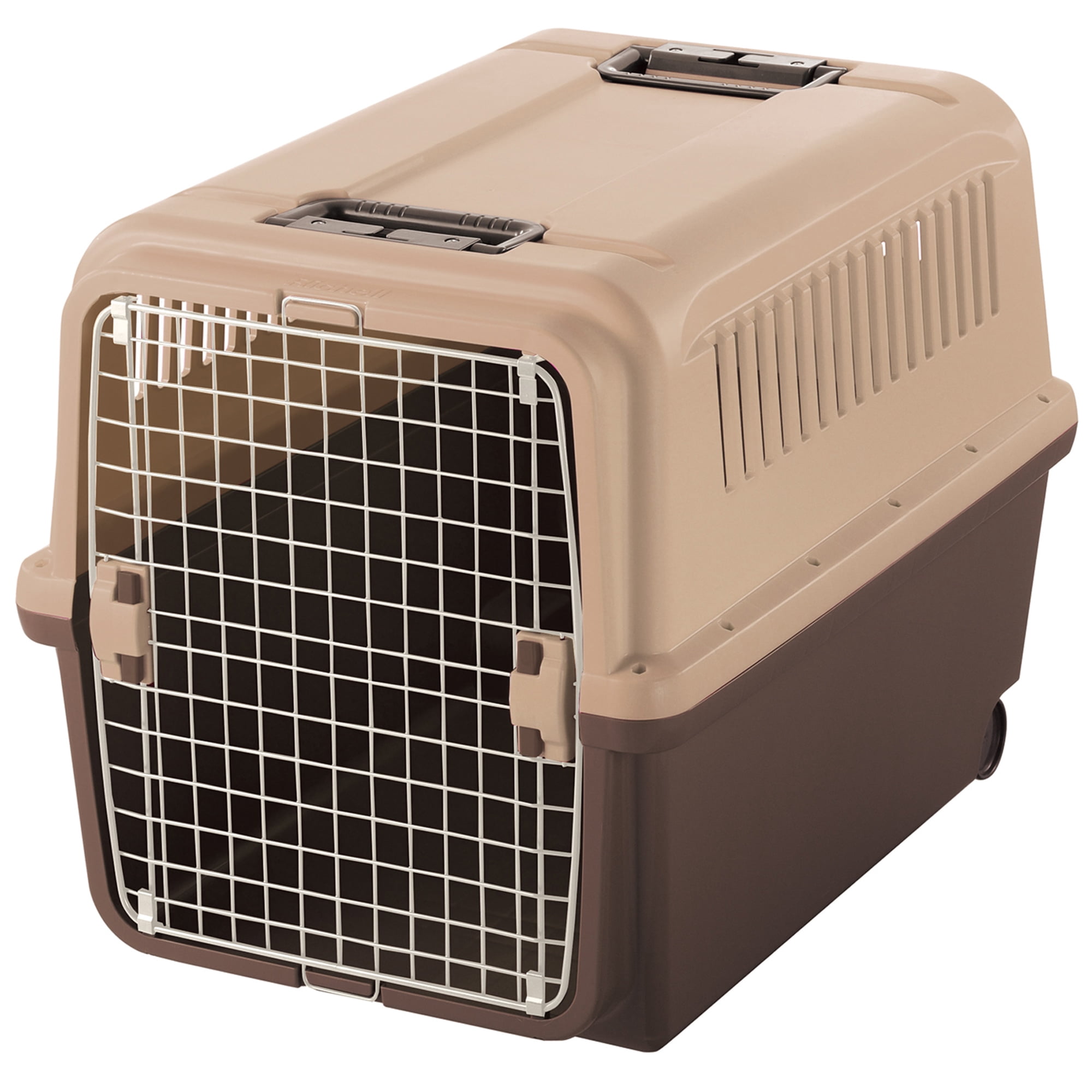 Richell E-Z Mobile Pet Carrier m/l in Brown, Wheeled for Easy Travel, for Dogs and Cats