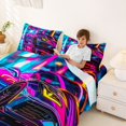 thumbnail image 3 of Manfei Racing Car Queen Sheets,Neon Light Queen Sheet Sets,Pink Blue,4-Piece,1 Flat Sheet, 1 Fitted Sheet and 2 Pillowcases, 3 of 6
