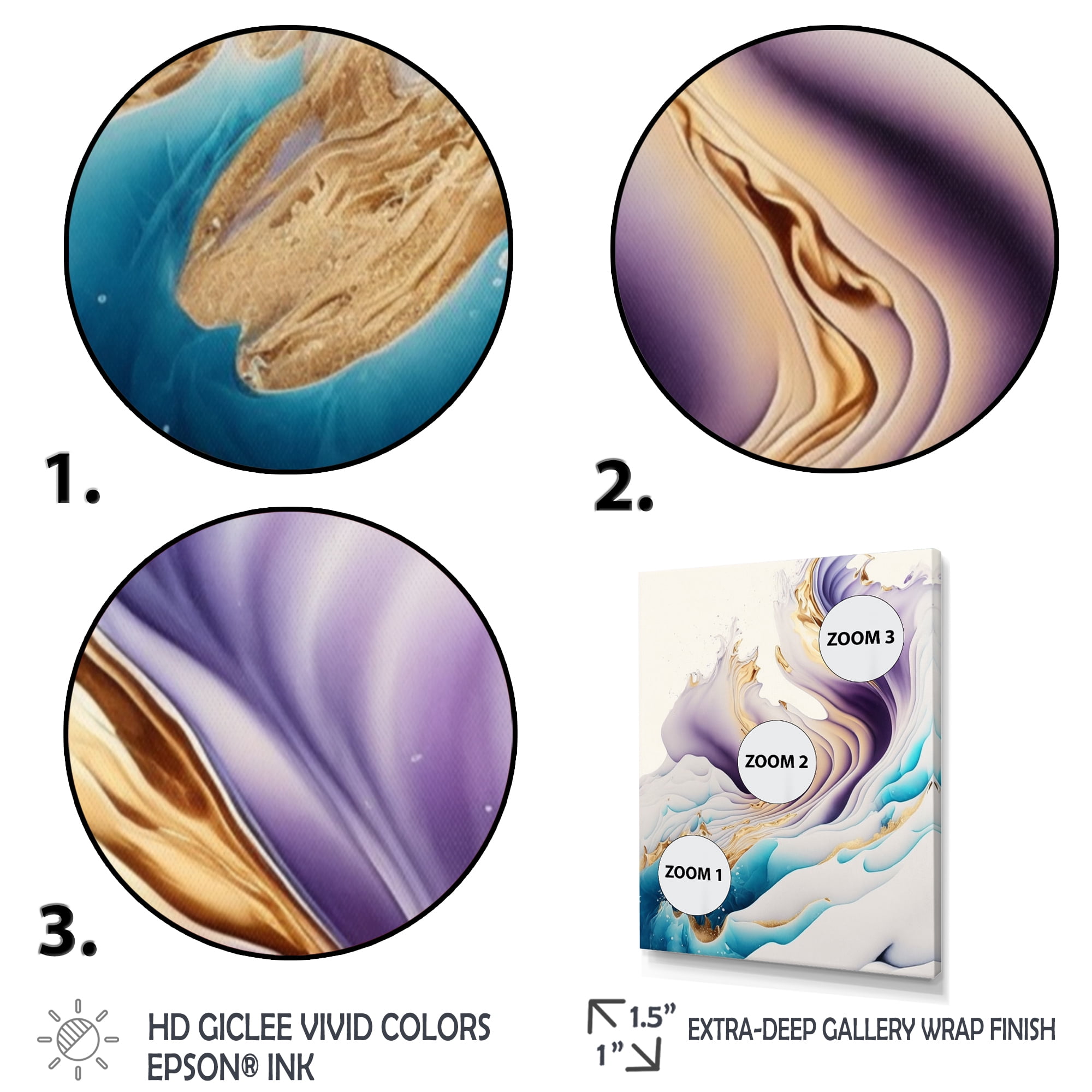 Designart Blue, Gold And Purple Abstract Waves I Canvas Wall Art