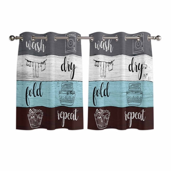 Laundry Room Kitchen Curtains Short 45 Inch Length, Wash Dry Fold Repeat Splicing Colorful Wood Grommet Top Bedroom Living Room Curtains, Light Filtering Cafe Curtain Drapes 2 Panels Set 84''x45''