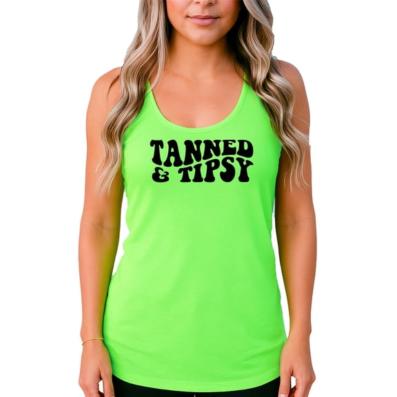 Tanned & Tipsy Retro Tank Top for Women Trendy Summer Tank Top for Adults Neon Green Tank Top X-Large