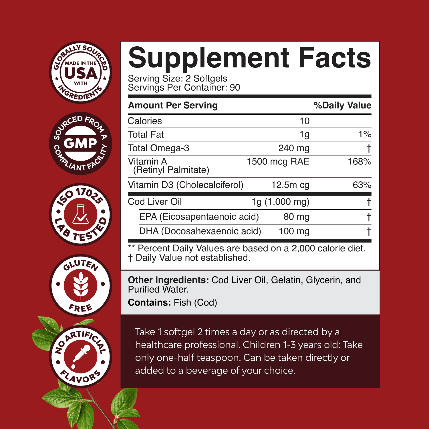 Natures Craft Wild Icelandic Cod Liver Oil Softgels, Omega 3 & Vitamin D Supplement, 180 Count