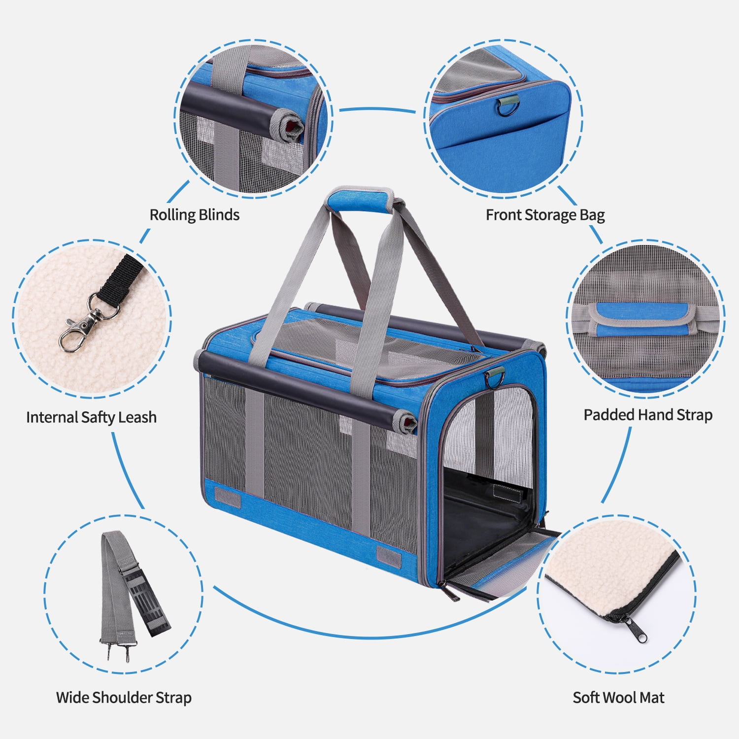 Cshidworld Cat Carrier Airline Approved, Pet Carriers for Cats with Water Bowl/Front Pocket/Adjustable Shoulder Strap, Collapsible Car Travel Cat Carrier for Small Medium Cat Dogs up to 20lbs, Blue
