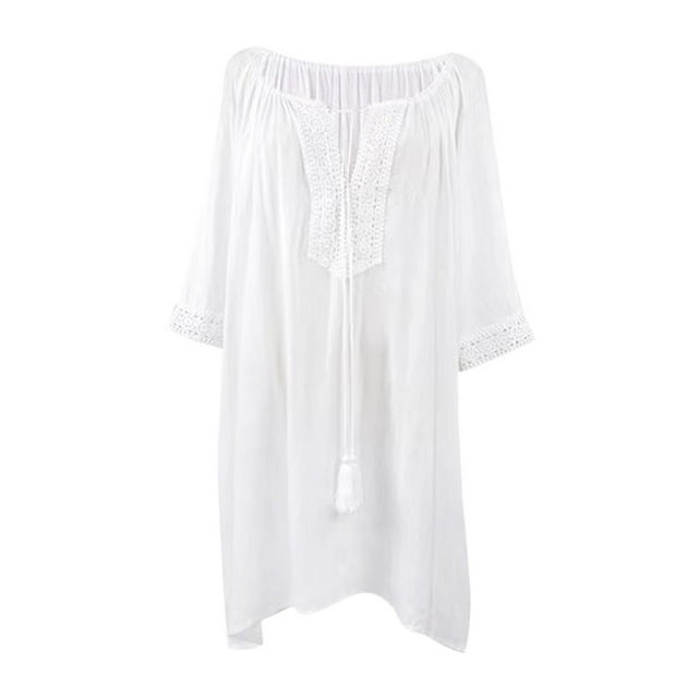 HXWCHs Maillot de Bain Grande Taille pour Femmes Robe de Plage pour Femmes / Robe Légère Tissée Style Maillot de Bain Ample Blanc