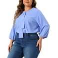 thumbnail image 4 of Agnes Orinda Women's Plus Size Round Neck Tie Front Ruffle Chiffon Work Blouses 4X Light Blue, 4 of 6