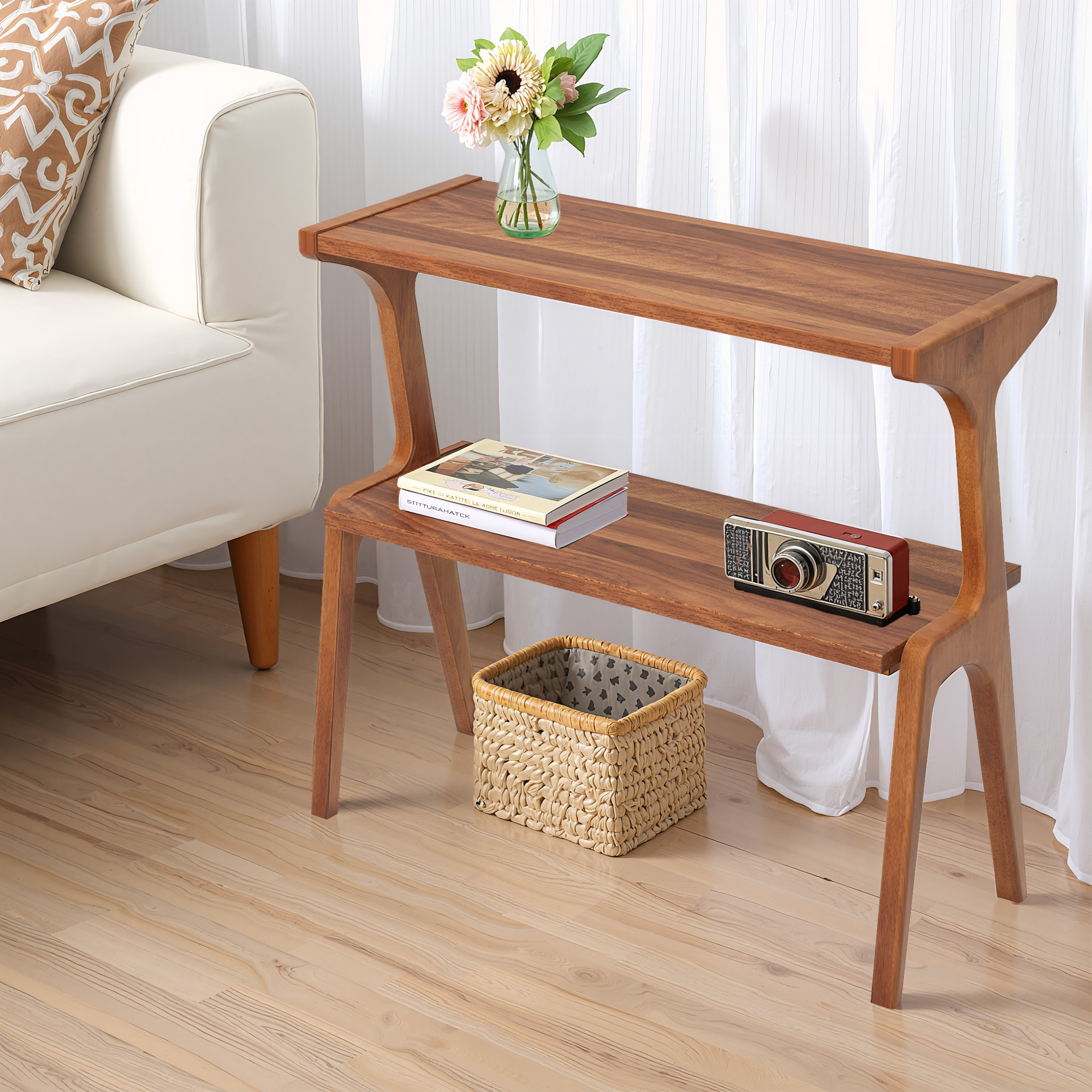 MAYEERTY 2-Tier End Table Solid Wood Frame Stable & Crack-Resistant