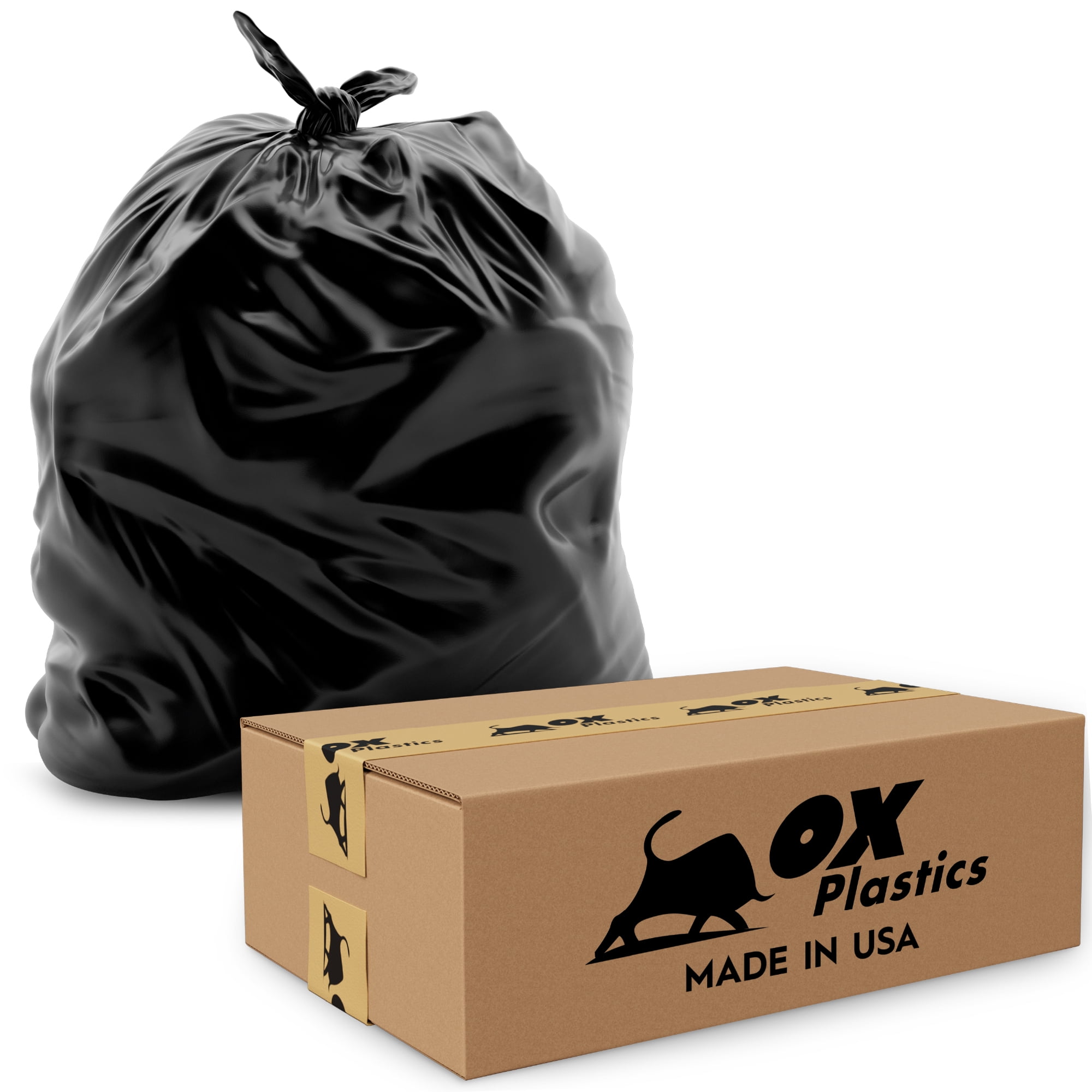 60 Gallon Extra Large Contractor Trash Bags 3 Mil, Durable Heavy Duty, Made in USA, Tough Garbage Bags for Cleanups Drum Liner 3mil (25)-41x55