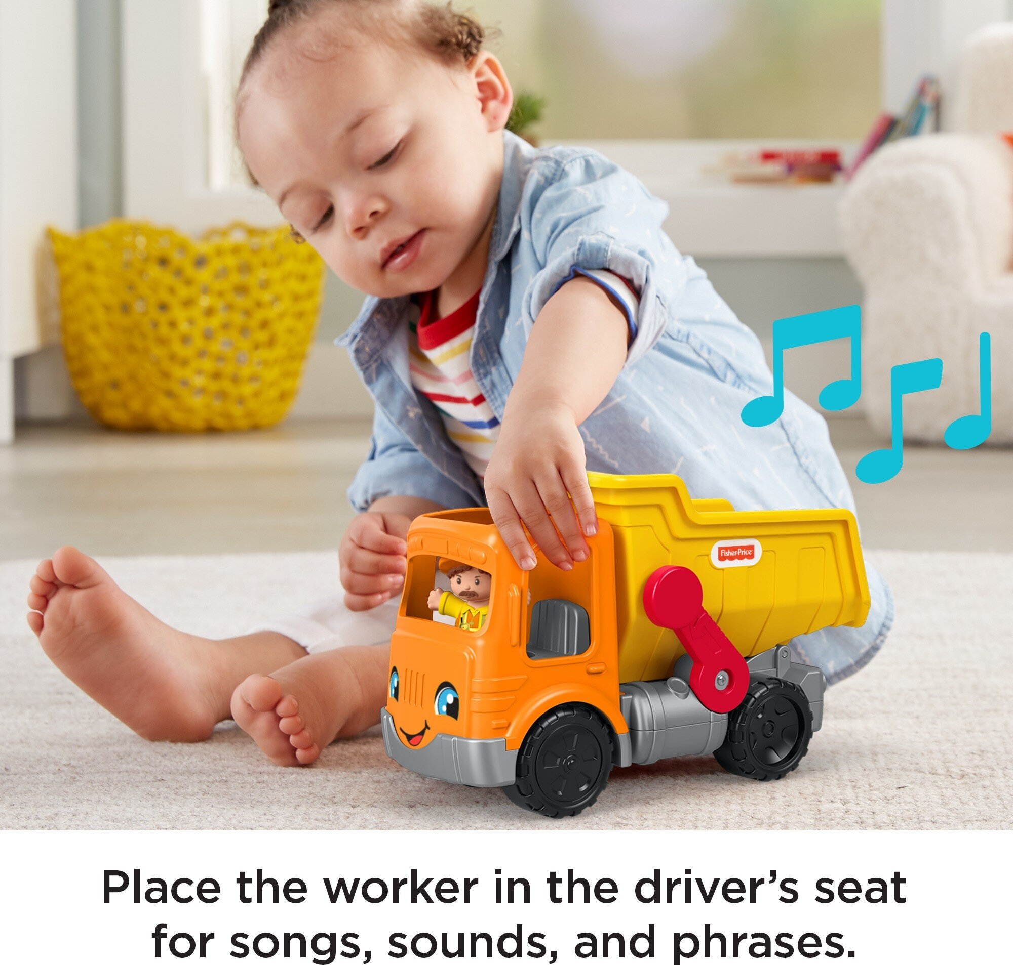 Fisher-Price Little People Work Together Dump Truck Toddler Construction Toy with Music & 3 Pieces - image 4 of 6