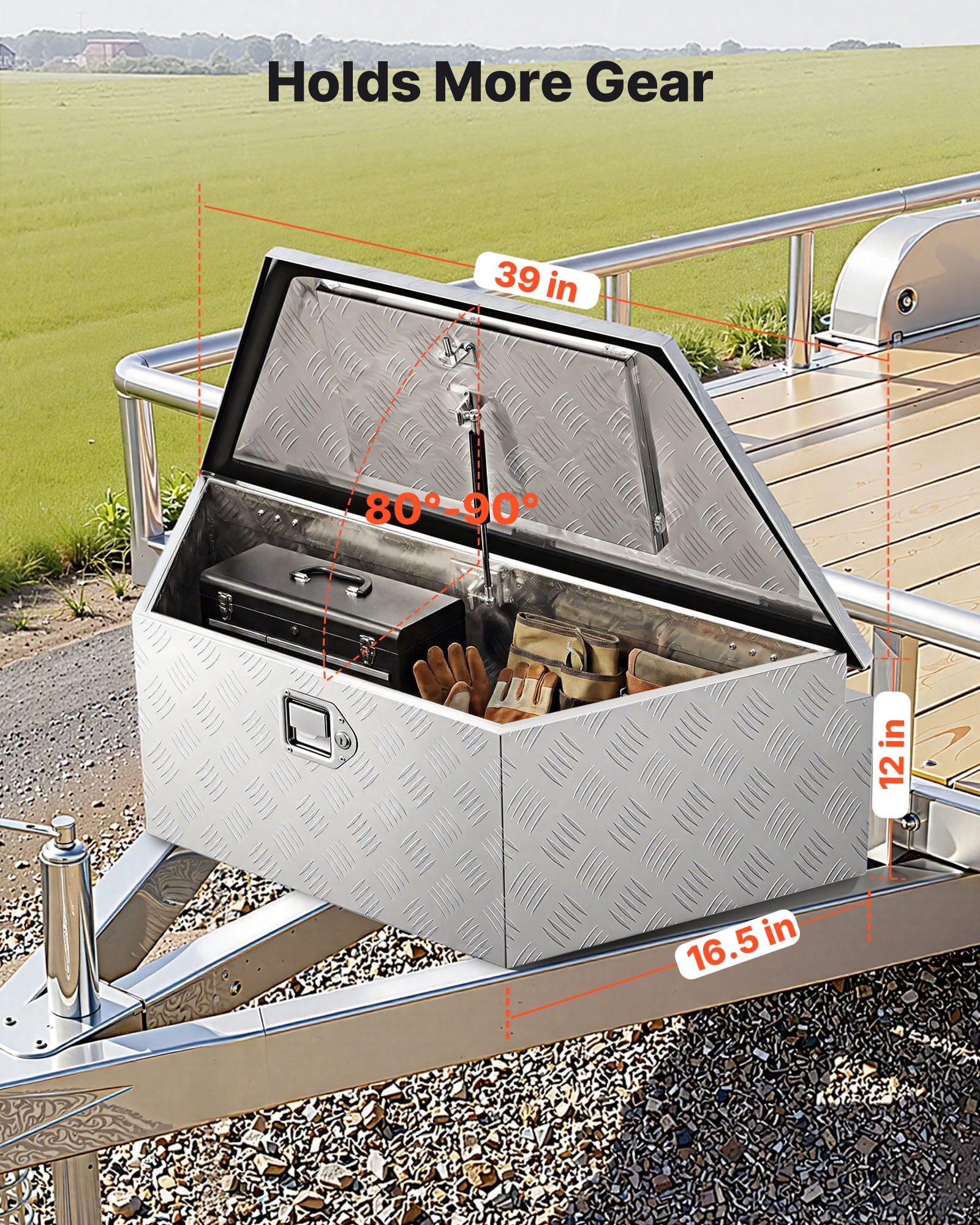 VEVOR Trailer Tongue Box, 39" x 16.5" x 12" Aluminum Trailer Tongue Tool Box, Heavy Duty Storage Organizer with Lock & Keys, Utility Tool Chest for Pickup Truck Bed, RV, SUV, Off-Road Vehicle, Silver