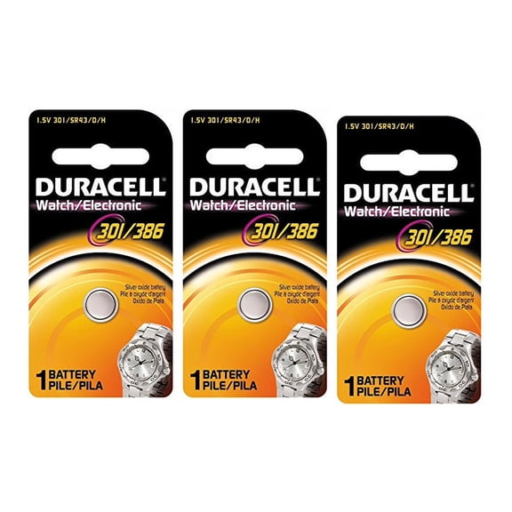 3 Pack Duracell 301 / 386 Silver Oxide Battery 1 Each