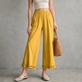 thumbnail image 4 of Dolkfu Pants for Women Trendy Ruffle Yellow Wide-Leg Cropped Mid-Waist Joggers Pants Loungewear Modern Elastic Waist Solid Pants Yellow,Xl, 4 of 6