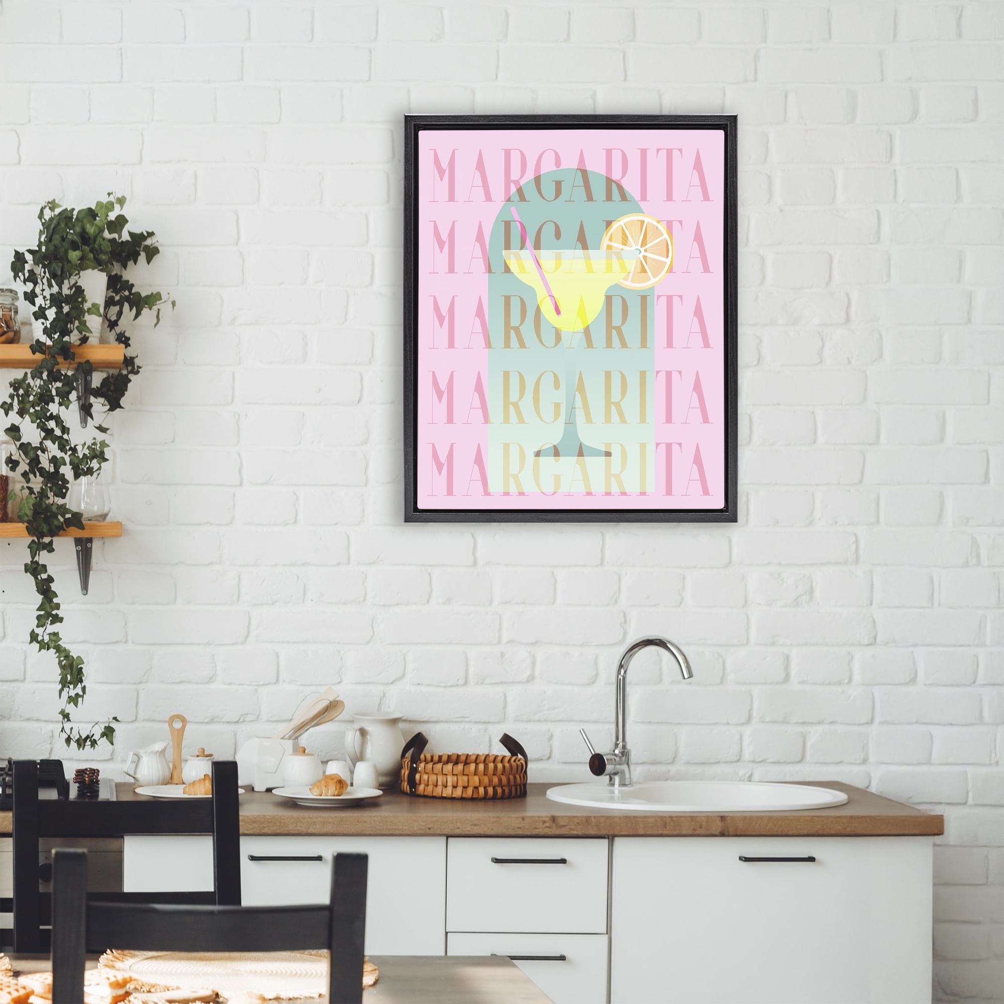 Retro Pastel Margarita Black Framed Floater Canvas Wall Art, design by Lil' Rue