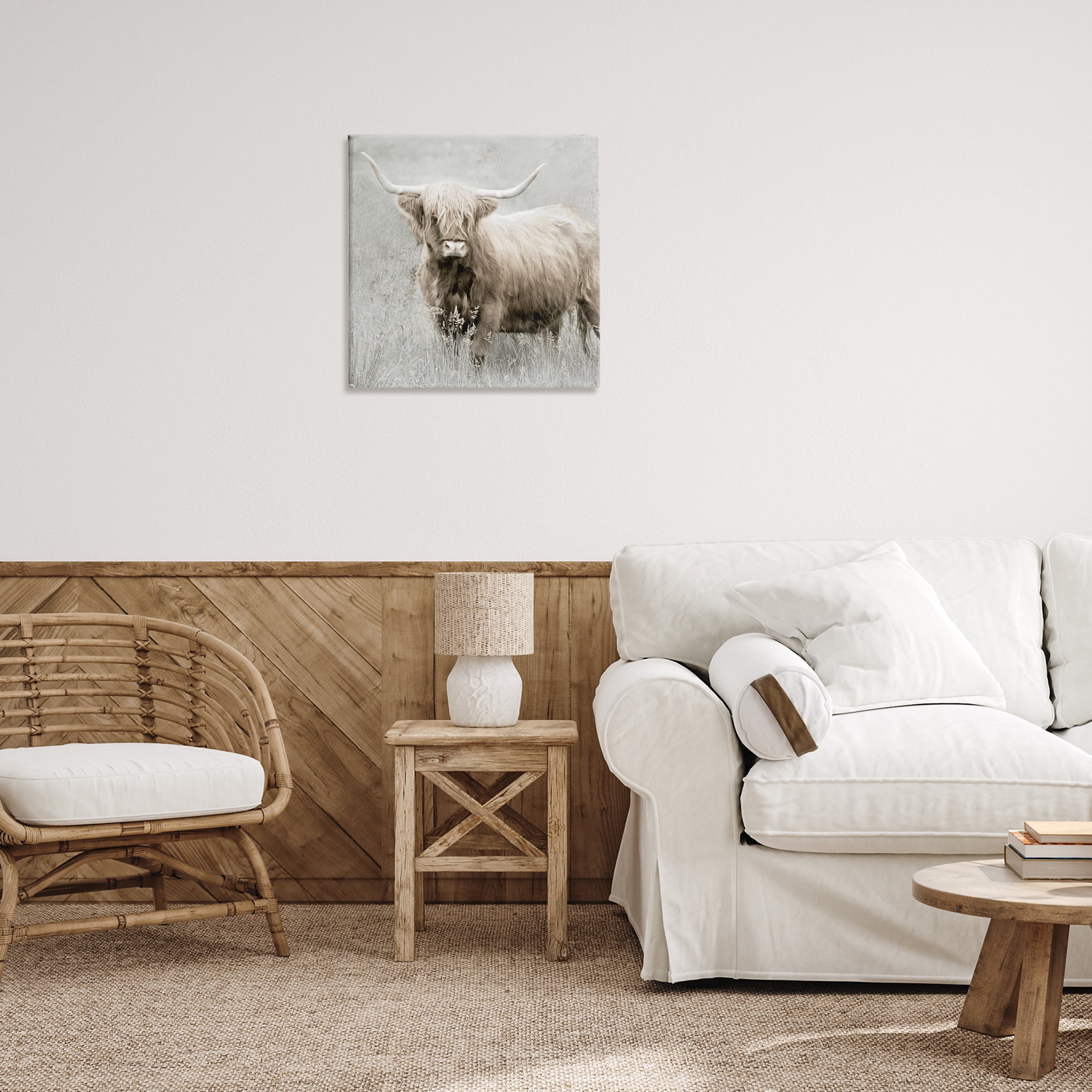 Stupell Industries Subtle Longhorn Cattle Animals & Insects Painting Gallery Wrapped Canvas Art Print Wall Art, 24 x 24