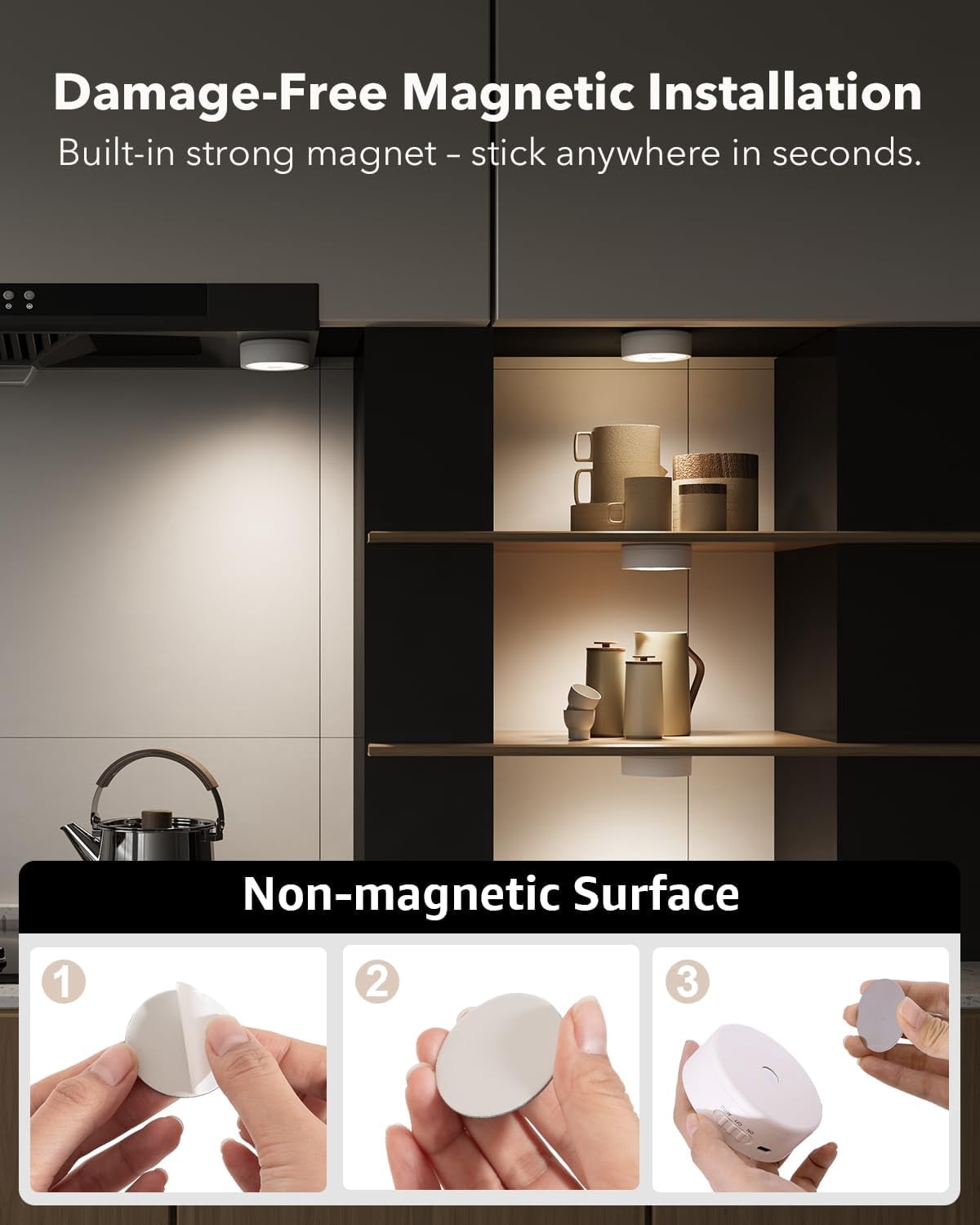 2400mAh Rechargeable Puck Lights with Remote 4 Pack, Radar Motion Sensor Under Cabinet Lighting, 13 RGB & 3 Color Dimmable Stick On Closet Lights with Timer, Magnetic Under Counter Light for Kitchen