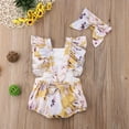thumbnail image 4 of Douhoow 2Pcs Baby Girls Romper Floral Print Ruffles Sleeve Backless Jumpsuit with Headwear, 4 of 7