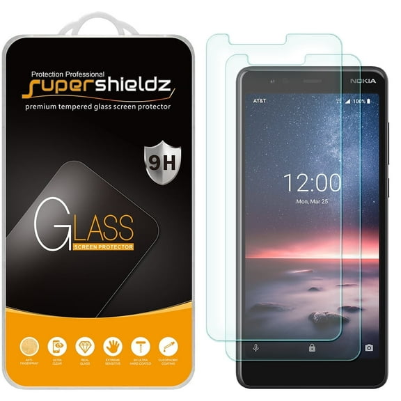 [2-Pack] Supershieldz for Nokia 3.1 A Tempered Glass Screen Protector, Anti-Scratch, Anti-Fingerprint, Bubble Free