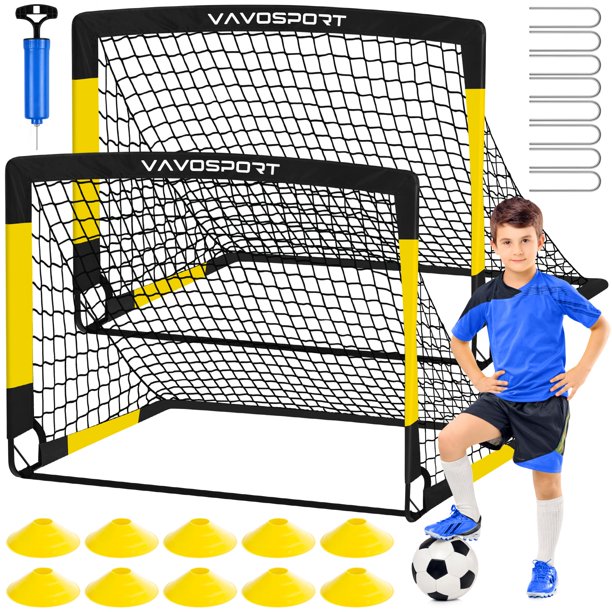 Portería de Fútbol Infantil Para Jardín, Set de 2 Redes Portátiles de 4x3 pies, Mini Portería Plegable para Entrenamiento de Niños de 3 a 14 Años, Equipamiento de Juego al Aire Libre con Conos y Balón