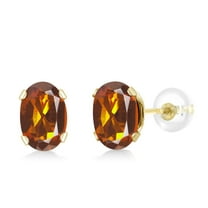 Gem Stone King 10K Yellow Gold Orange Red Madeira Citrine Stud Earrings for Women Men (0.80 Cttw, Gemstone Birthstone, Oval 6X4MM)