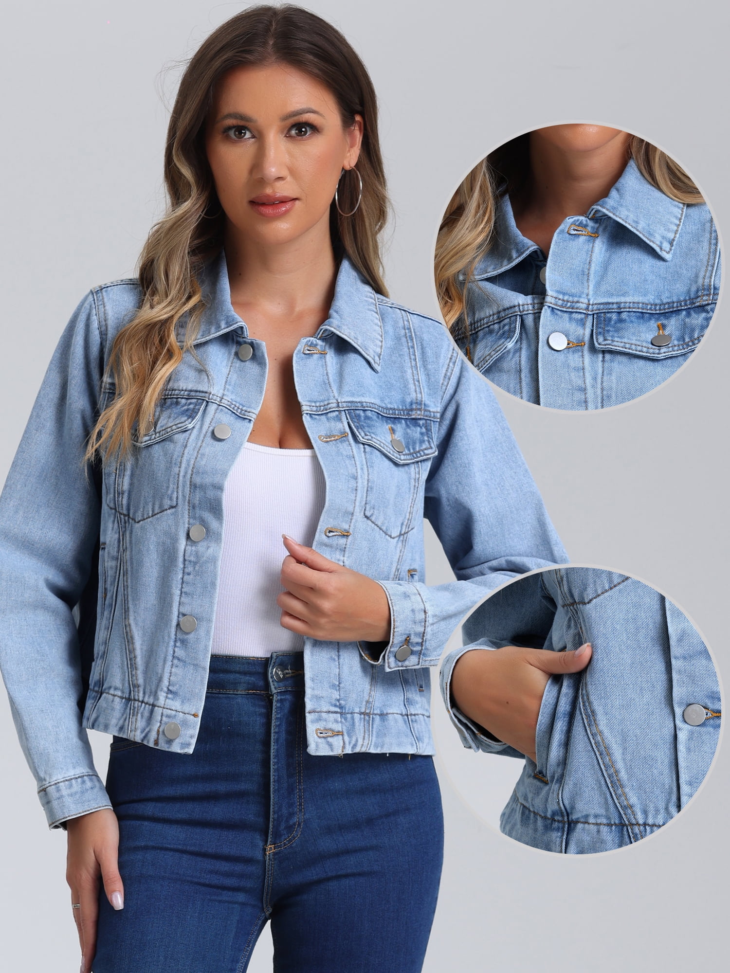 DARING DIVA Women's Vintage Casual Classic Denim Jacket XS Light Blue