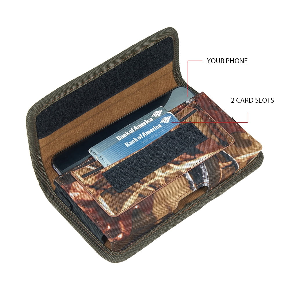 6.5-inch Horizontal Hunter Camo Universal Cell Phone Holster Pouch with Belt Clip and Card Slots