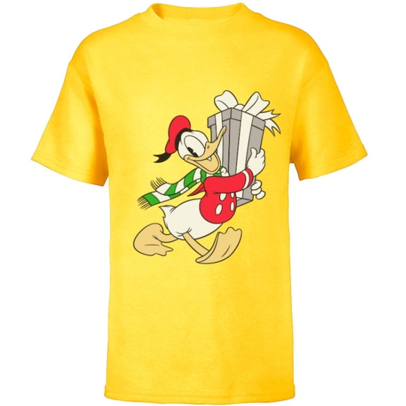Disney Vintage Donald Duck with Holiday Present - Short Sleeve T-Shirt for Kids - Customized-Yellow
