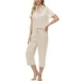 thumbnail image 7 of Ashirexll Pajamas for Women Set, Two Piece Sets for Women, Solid Color Ice Silk Satin Short Sleeve Top and Short Pant Home Set, 7 of 7