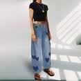 thumbnail image 4 of Barrel Jeans for Women Mid Rise Heart Printed Denim Ankle Pants Vintage Baggy Boyfriend Jeans, 4 of 6