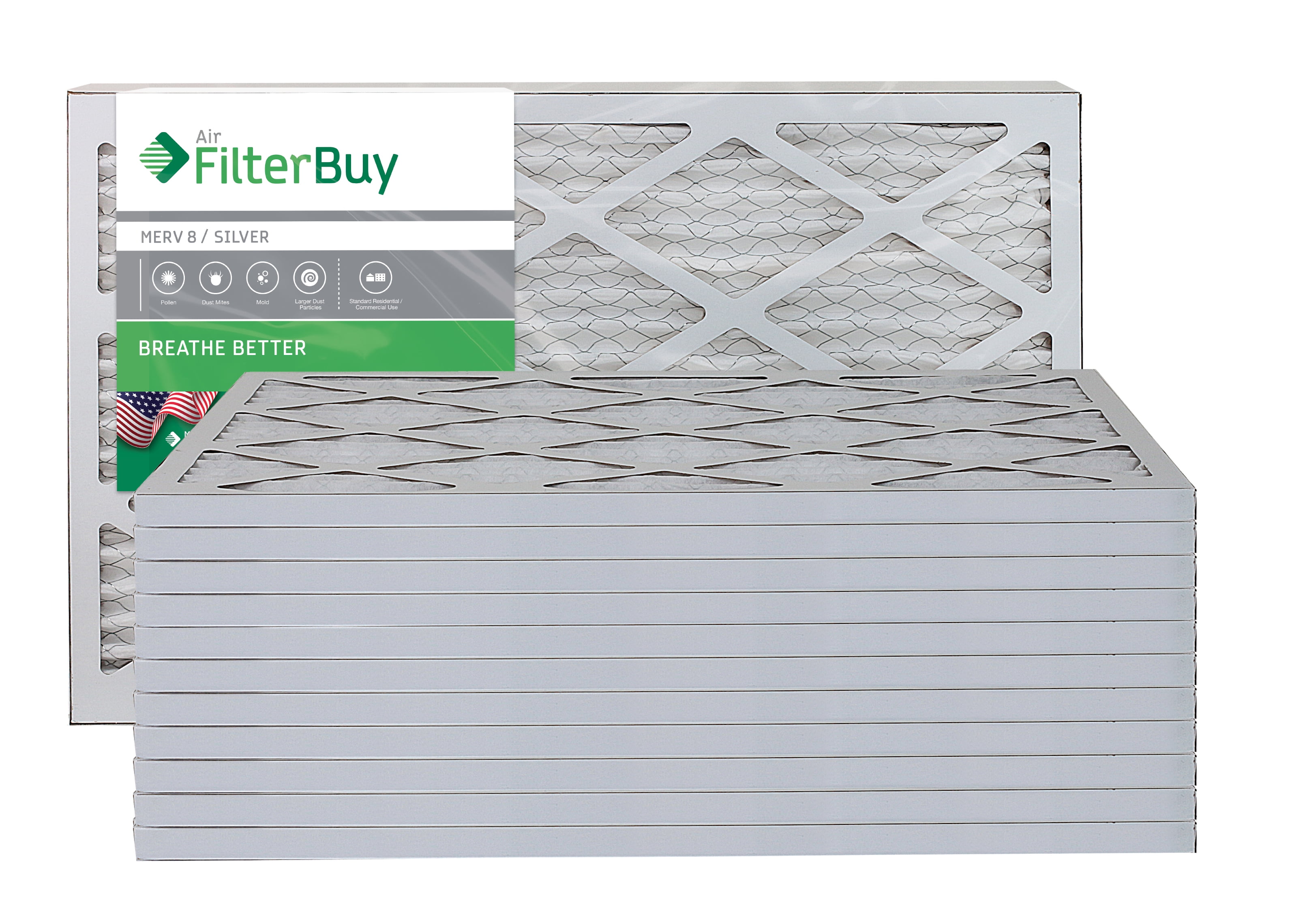 Filterbuy 16x25x1 Merv 8 Pleated Ac Furnace Air Filter Pack Of 12 Filters 16x25x1 Silver 0082