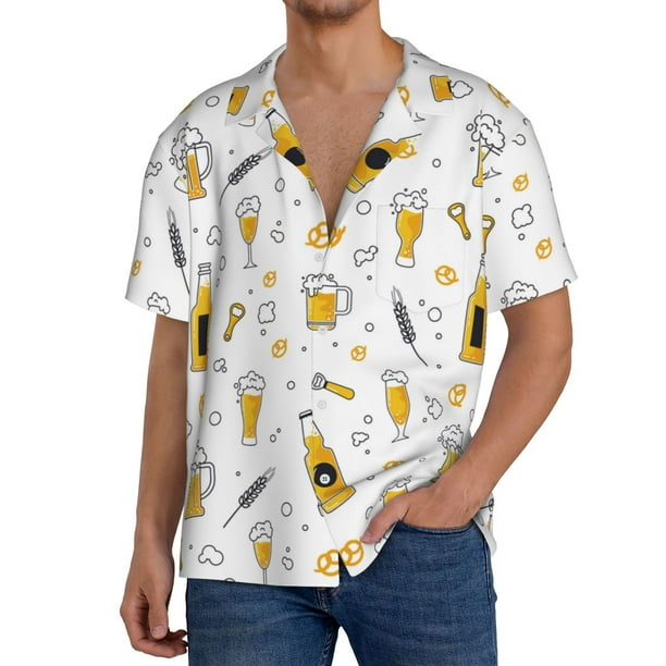 Fotbe Beer Camisa Estampada de Manga Corta para Hombre, Casual de Verano, Estilo Playero, Sin Arrugas-Large